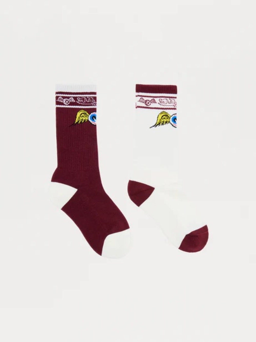 •Wingin’ It• Von Dutch 2 Pair Crew Socks Burgundy & White Wing Logo Unisex Set